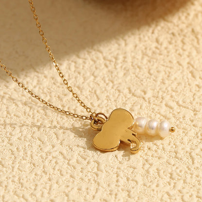 MamacitaSlay Stainless Steel Pearl Elephant Necklace Vacation Party Waterproof Jewelry Women's Charm High Quality Neck Jewelry