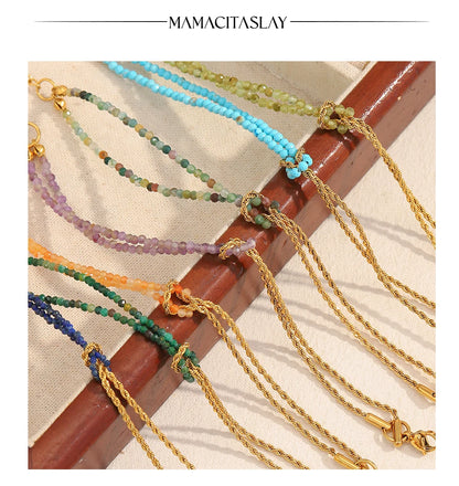 MamacitaSlay 316L Stainless Steel Natural Stone Handmade Asymmetric Bracelet Party Waterproof Jewelry Women's Charm Bracelet