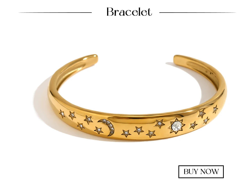 MamacitaSlay Stainless Steel 18K Gold Plated Sun Moon Stars Ring 2025 New Design Waterproof Jewelry Women's Charm Finger Jewelry
