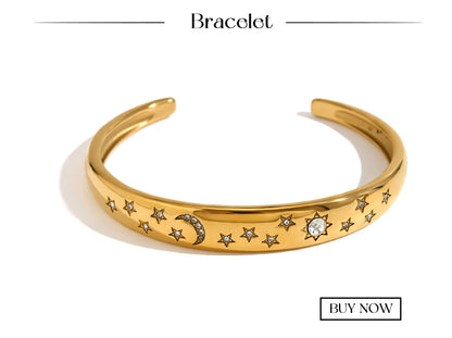 MamacitaSlay Stainless Steel 18K Gold Plated Sun Moon Stars Ring 2025 New Design Waterproof Jewelry Women's Charm Finger Jewelry