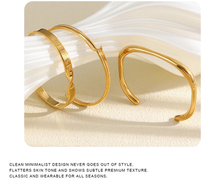 MamacitaSlay 316L Stainless Steel Twisted Wave Fold Thin Wire Cuff Bangle 18K Gold Plated Waterproof Jewelry For Women Bracelet