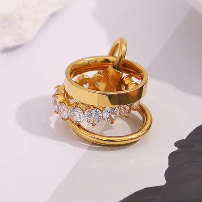MamacitaSlay Creative 316L Stainless Steel Zircon Multilayer Ring Party Waterproof Jewelry Women's Charm Ring High Quality Gift