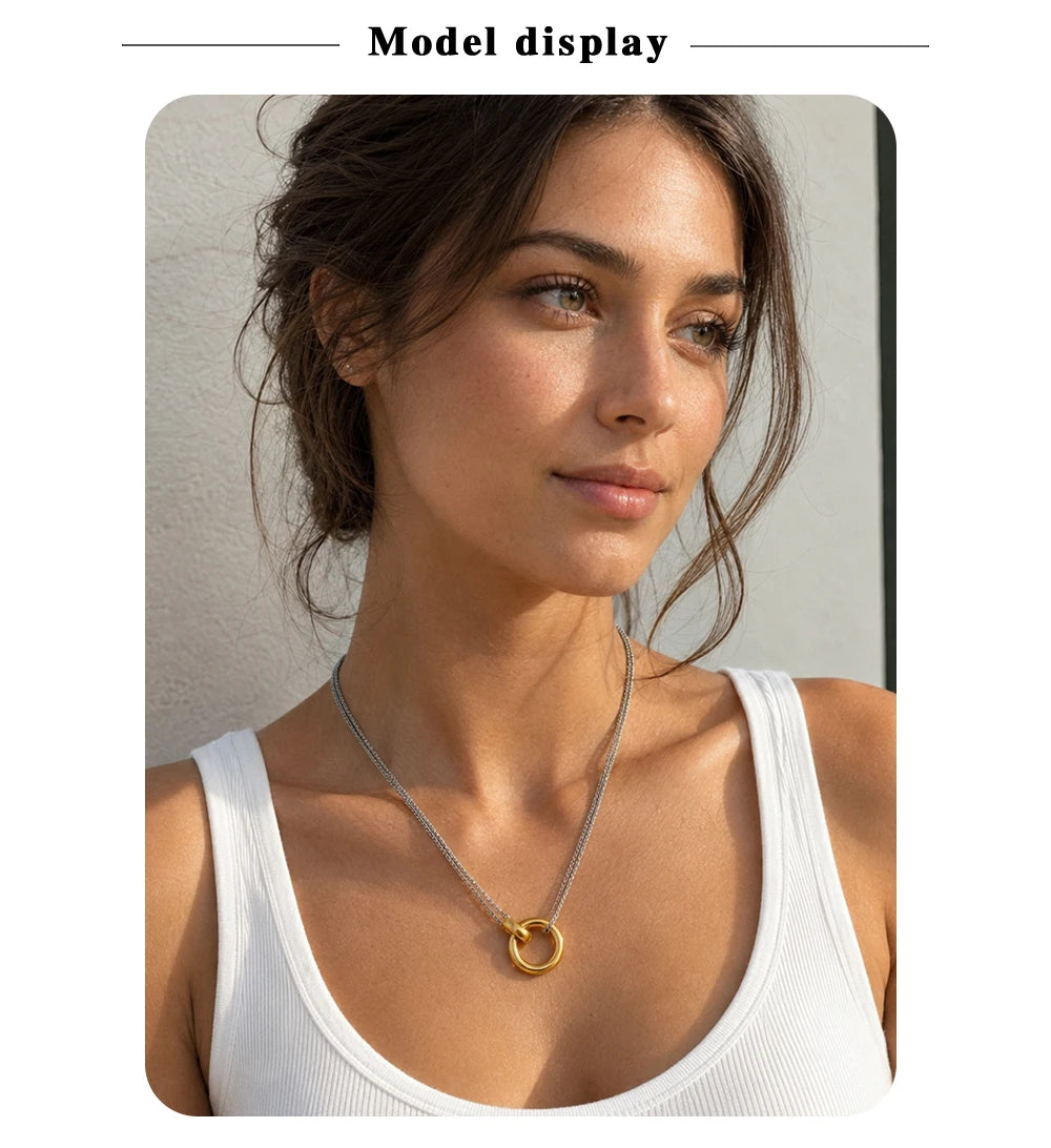 MamacitaSlay Minimalist Stainless Steel Ring Double Color Necklace Suitable For Women's Charm Waterproof Neck Jewelry Party Gift