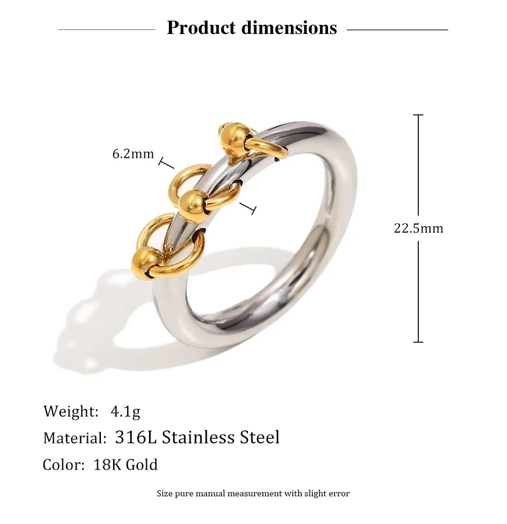 MamacitaSlay Unique Cool 316L Stainless Steel Double Color Ring Creative Waterproof Jewelry Women's Charm Statement Ring Gift