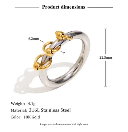 MamacitaSlay Unique Cool 316L Stainless Steel Double Color Ring Creative Waterproof Jewelry Women's Charm Statement Ring Gift