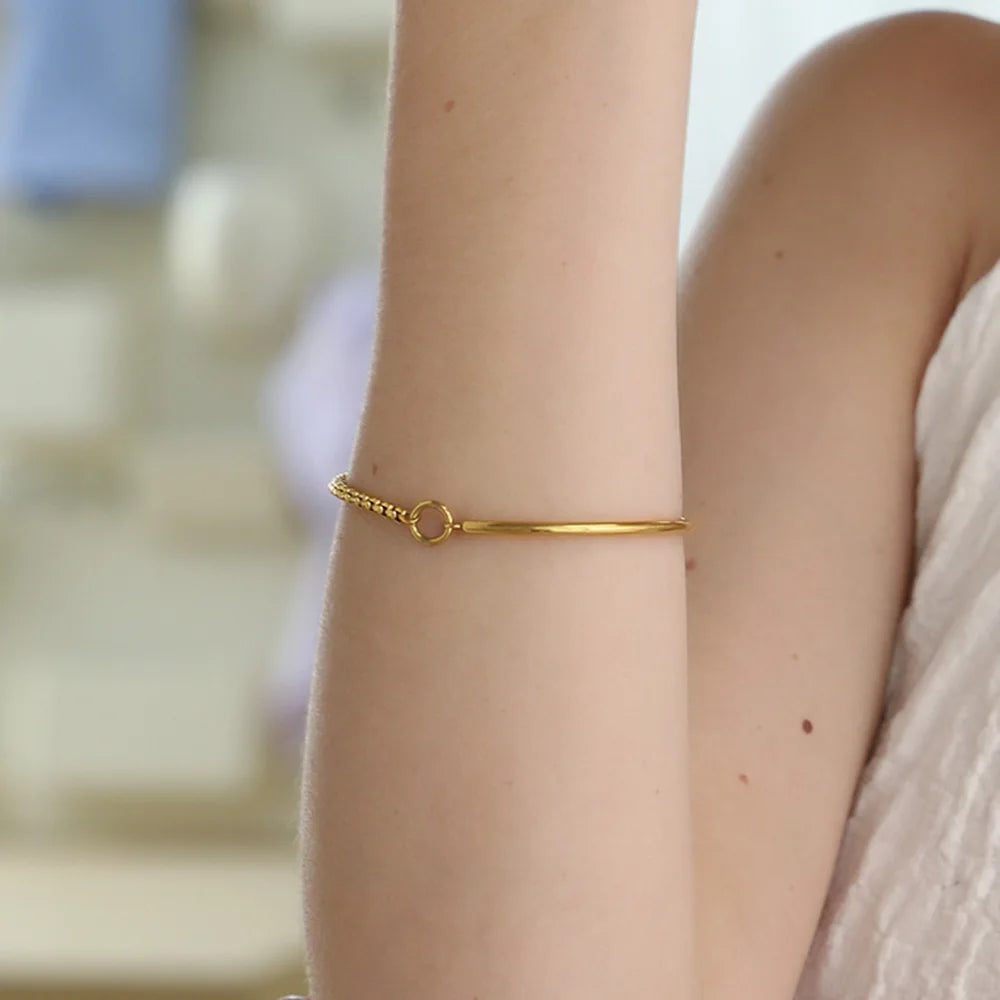 MamacitaSlay 316L Stainless Steel Mixed Color Asymmetric Bracelet 18K Gold Plated Waterproof Wrist Jewelry Women's Bracelet Gift