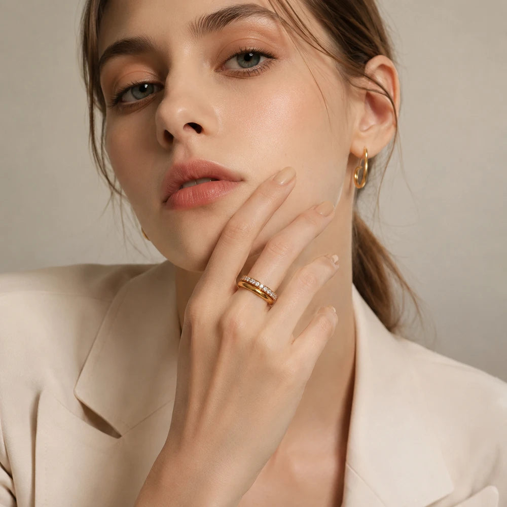 MamacitaSlay 316L Stainless Steel Baroque Pearl Zircon Ring 18K Gold Plated Waterproof Casual Statement Jewelry For Women Gift