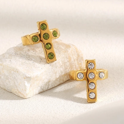 MamacitaSlay 316L Stainless Steel Zircon Cross Ring Party Waterproof Jewelry Women's High Quality Ring 2025 Classic Charm Gift