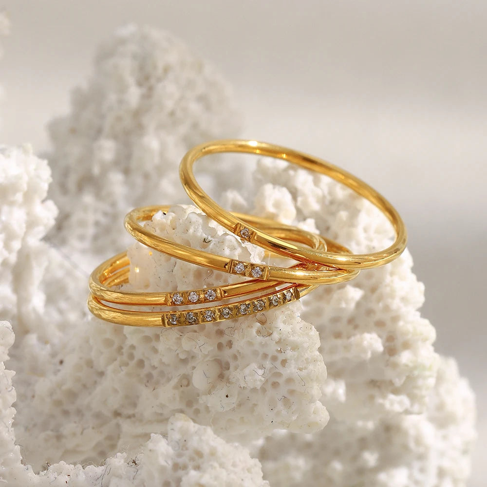 MamacitaSlay 316L Stainless Steel AAA Zircon Slim Stackable Ring Set 18K Gold Plated Minimalist Waterproof Jewelry For Women
