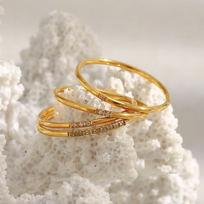 MamacitaSlay 316L Stainless Steel AAA Zircon Slim Stackable Ring Set 18K Gold Plated Minimalist Waterproof Jewelry For Women