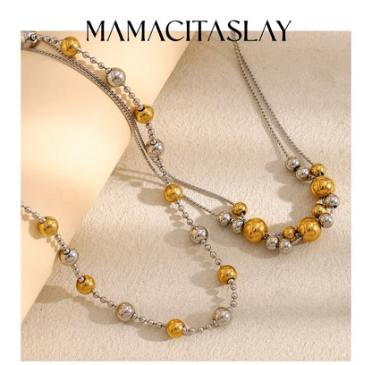 MamacitaSlay Stainless Steel Double Color Steel Ball Pendant Necklace Party Waterproof Jewelry Women's Charming Neck Jewelry