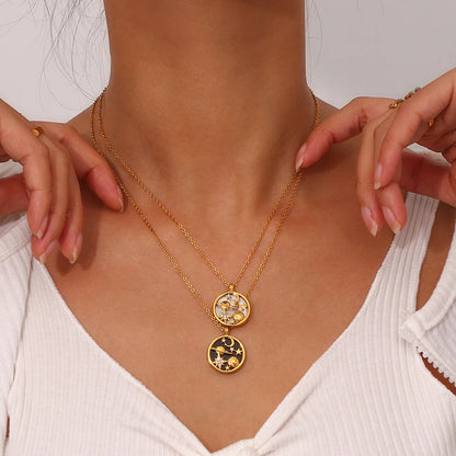 MamacitaSlay 316L Stainless Steel Shell Zircon Celestial Necklace Waterproof 18K Gold Plated Neck Jewelry Elegant Necklace Gifts