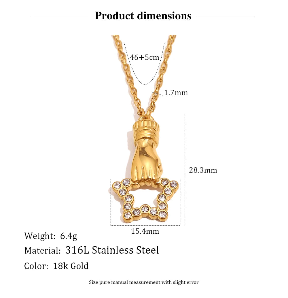 MamacitaSlay 316L Stainless Steel Hand Holding CZ Pendant Necklace 18K Gold Plated Waterproof Jewelry For Women Unique Gift