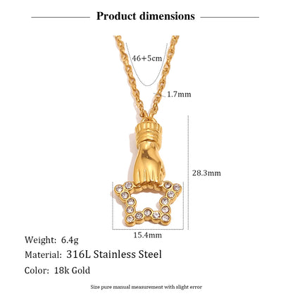 MamacitaSlay 316L Stainless Steel Hand Holding CZ Pendant Necklace 18K Gold Plated Waterproof Jewelry For Women Unique Gift