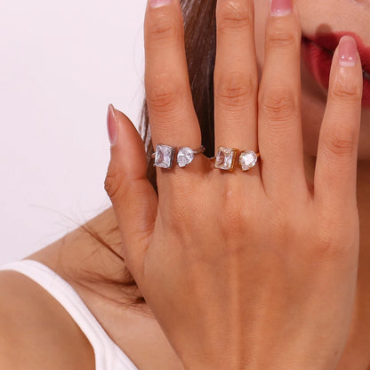 MamacitaSlay 316L Stainless Steel Zircon Asymmetric Adjustable Ring 18K Gold Plated Waterproof Jewelry For Women Trendy Ring