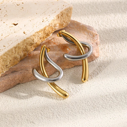 MamacitaSlay 316L Stainless Steel Two Tone Intertwined Stud Earrings 18K Gold Plated PVD Waterproof Jewelry For Women Daily Gift