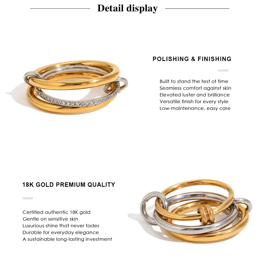 MamacitaSlay Unique Cool Three/Four Fingers Chain Shape Variable Hiphop Rings Stainless Steel Trendy Accessories Women Men Gifts