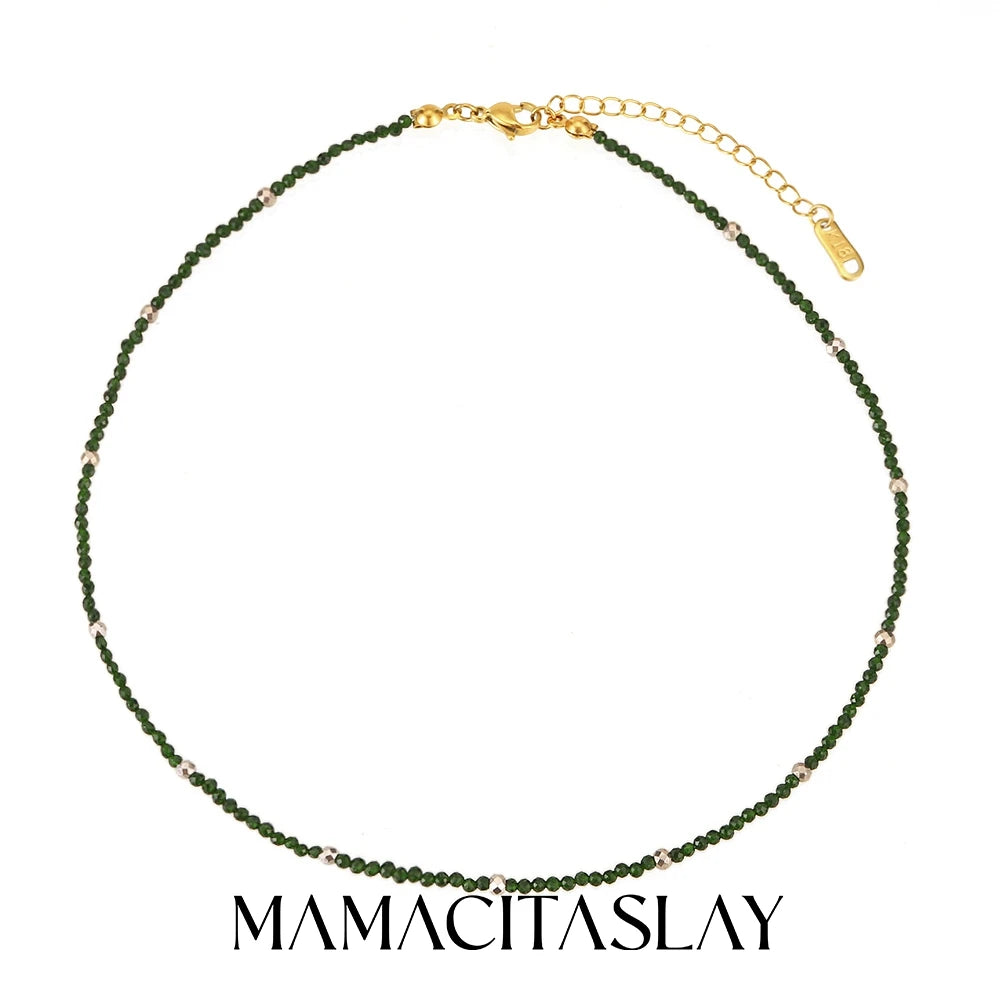 MamacitaSlay 316L Stainless Steel Natural Stone Necklace Elastic Rope Bracelet Handmade Waterproof Jewelry Women's Classic Gift