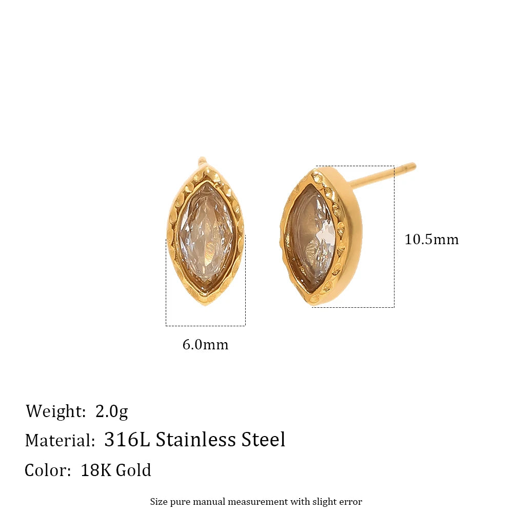 MamacitaSlay 316L Stainless Steel Water Drop Horse Eye Zircon Stud Earrings 18K Gold Plated Waterproof Elegant Jewelry For Women