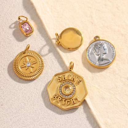 MamacitaSlay 316L Stainless Steel Zircon Star Portrait Letter Charms Necklace Earrings Bracelet DIY Accessories Women's Ornament