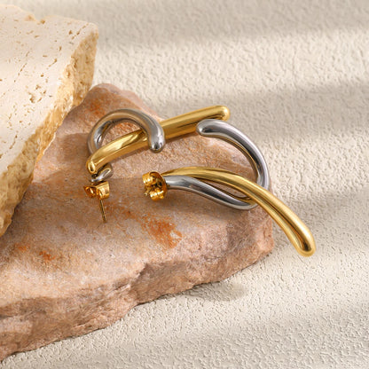 MamacitaSlay 316L Stainless Steel Two Tone Intertwined Stud Earrings 18K Gold Plated PVD Waterproof Jewelry For Women Daily Gift