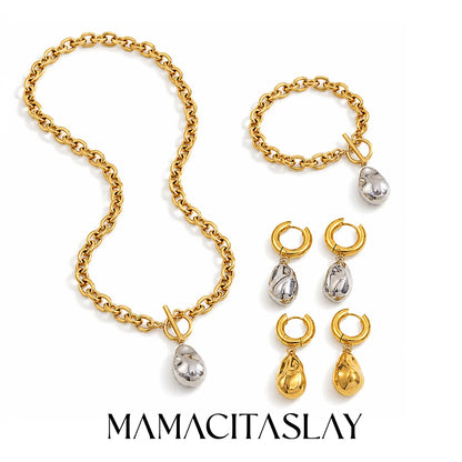 MamacitaSlay 316L Stainless Steel Irregular Pendant Necklace Bracelet Earring Set For Women's Charm Waterproof Jewelry Set Gift
