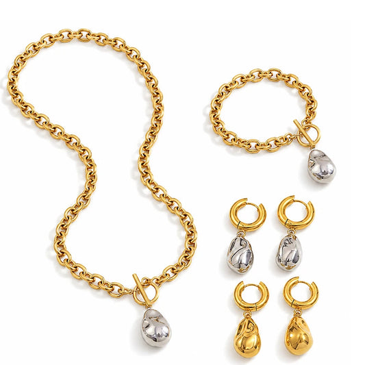 Inner Ziva Evolve™ 316L Stainless Steel Waterproof Jewelry Set | 18K Gold PVD Plated Necklace, Bracelet & Earrings