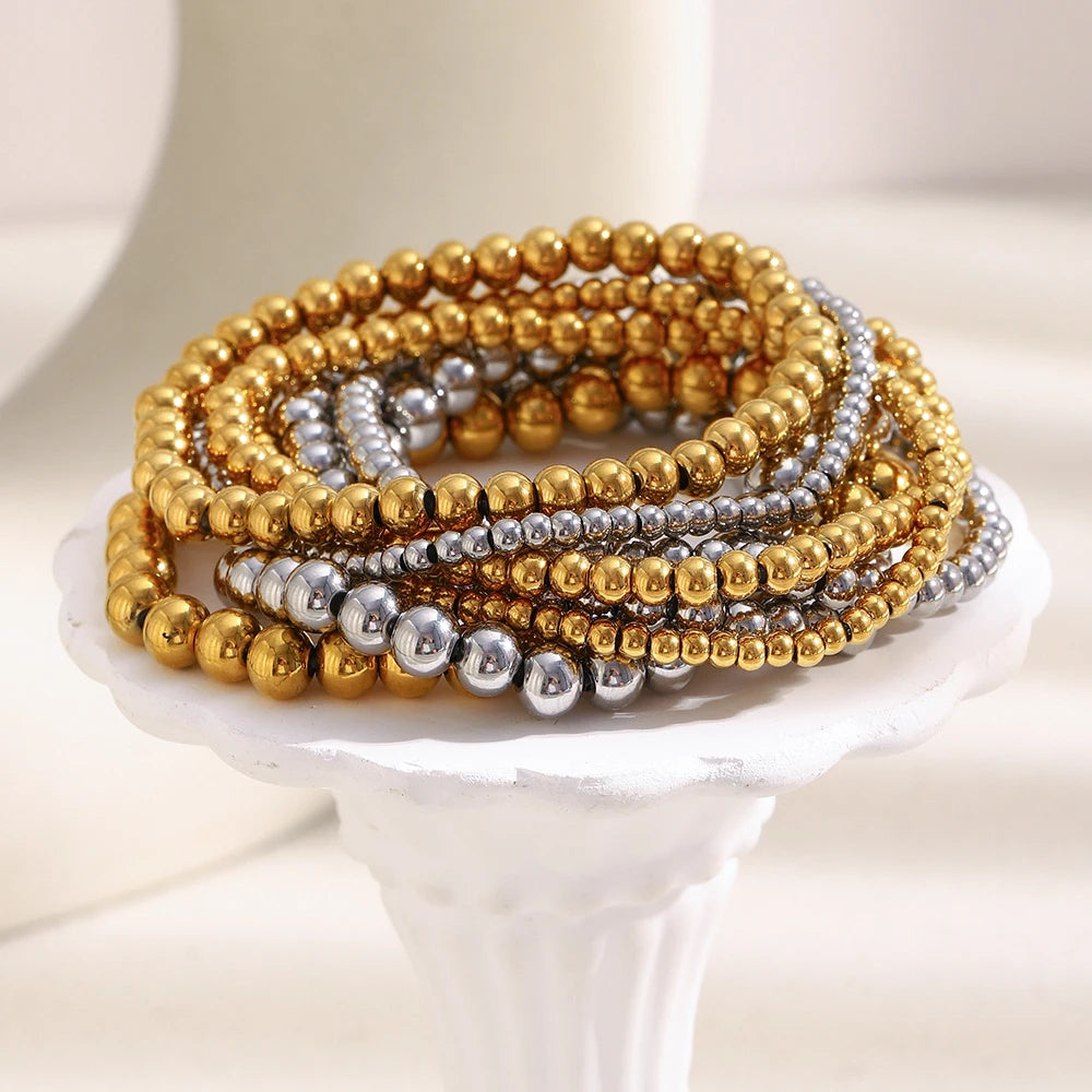 MamacitaSlay 316L Stainless Steel Elastic Bead Bracelet 18K Gold Plated Waterproof Wrist Jewelry High Quality Bracelet Gifts
