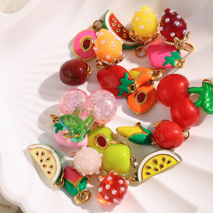 MamacitaSlay Stainless Steel Resin Tropical Fruit Charms Earrings Necklace Bracelet DIY Accessories Women's Waterproof Pendant