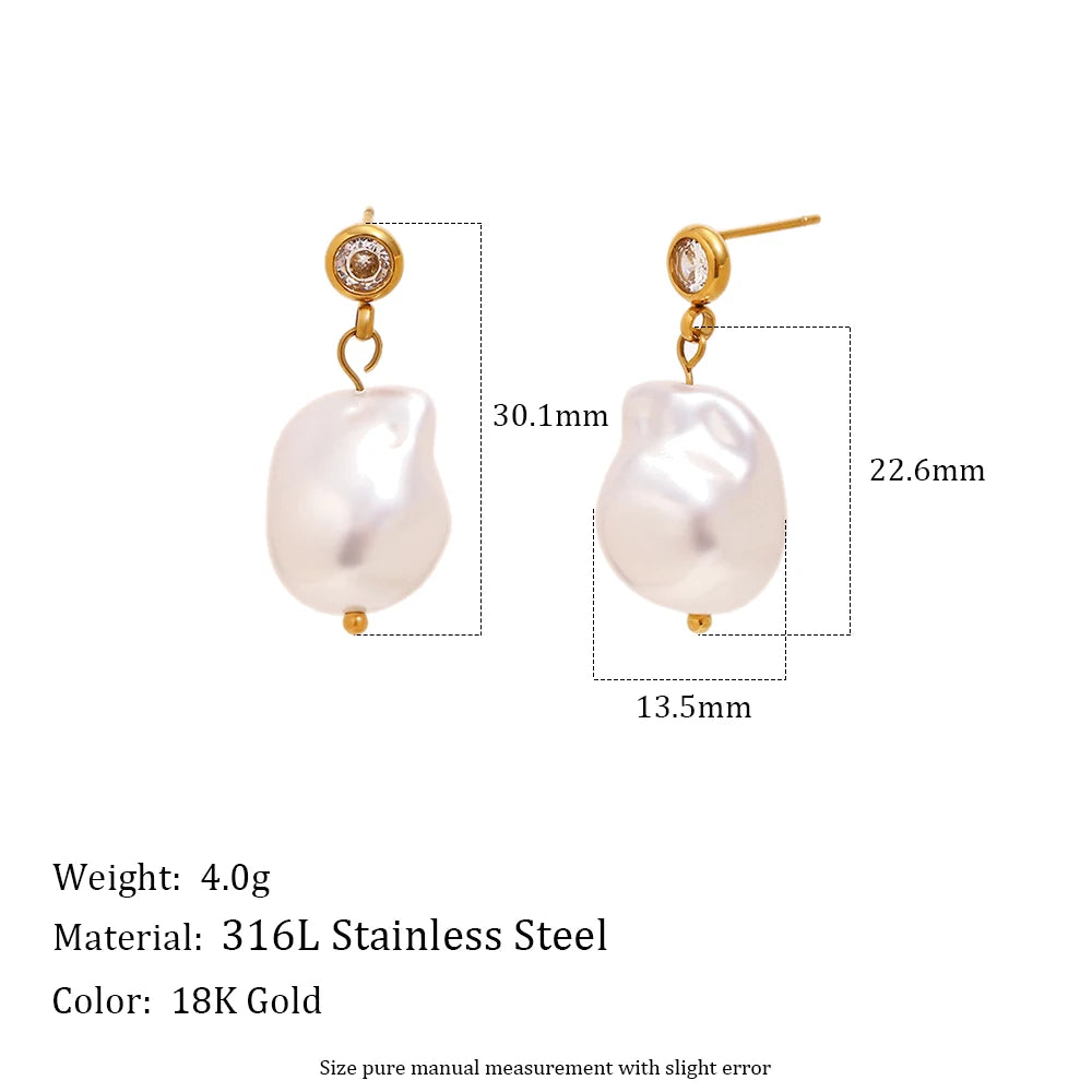MamacitaSlay 316L Stainless Steel Zircon Baroque Pearl Earrings Necklace 18K Gold Plated Waterproof Jewelry Set For Women Gift