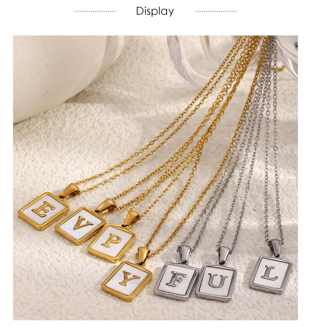MamacitaSlay 18K Gold Plated Chain Necklaces Male Square Shell Letters Necklaces 316L Stainless Steel Jewelry For Women Gift