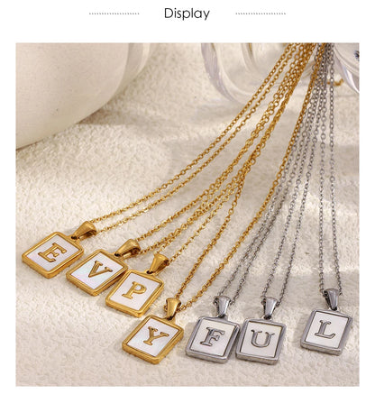 MamacitaSlay 18K Gold Plated Chain Necklaces Male Square Shell Letters Necklaces 316L Stainless Steel Jewelry For Women Gift