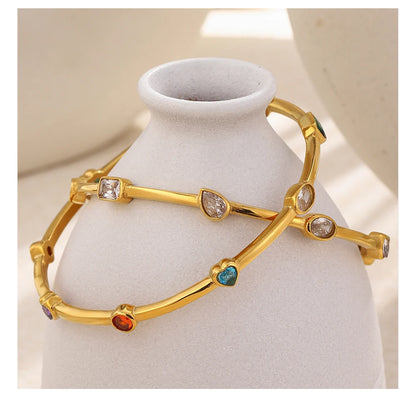 MamacitaSlay 316L Stainless Steel Colorful Zircon Heart Star Bangle 18K Gold Plated Waterproof Stackable Jewelry For Women Gift