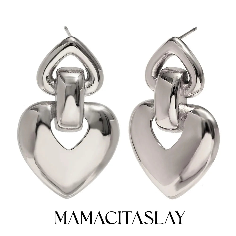 MamacitaSlay 18K Gold Plated Stainless Steel Heart Shaped Earrings Party Waterproof Jewelry Women's Charm Statement Earrings