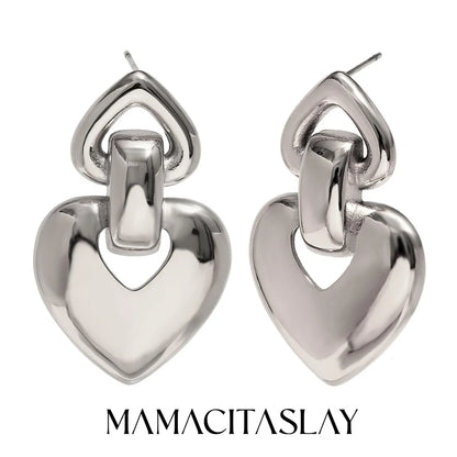 MamacitaSlay 18K Gold Plated Stainless Steel Heart Shaped Earrings Party Waterproof Jewelry Women's Charm Statement Earrings