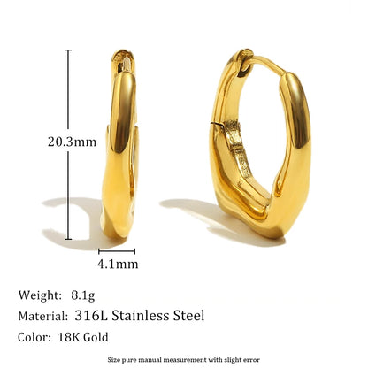 MamacitaSlay 316L Stainless Steel Double Color Irregular Hoop Earrings Party Waterproof Jewelry Women's 18K Gold Plated Earrings