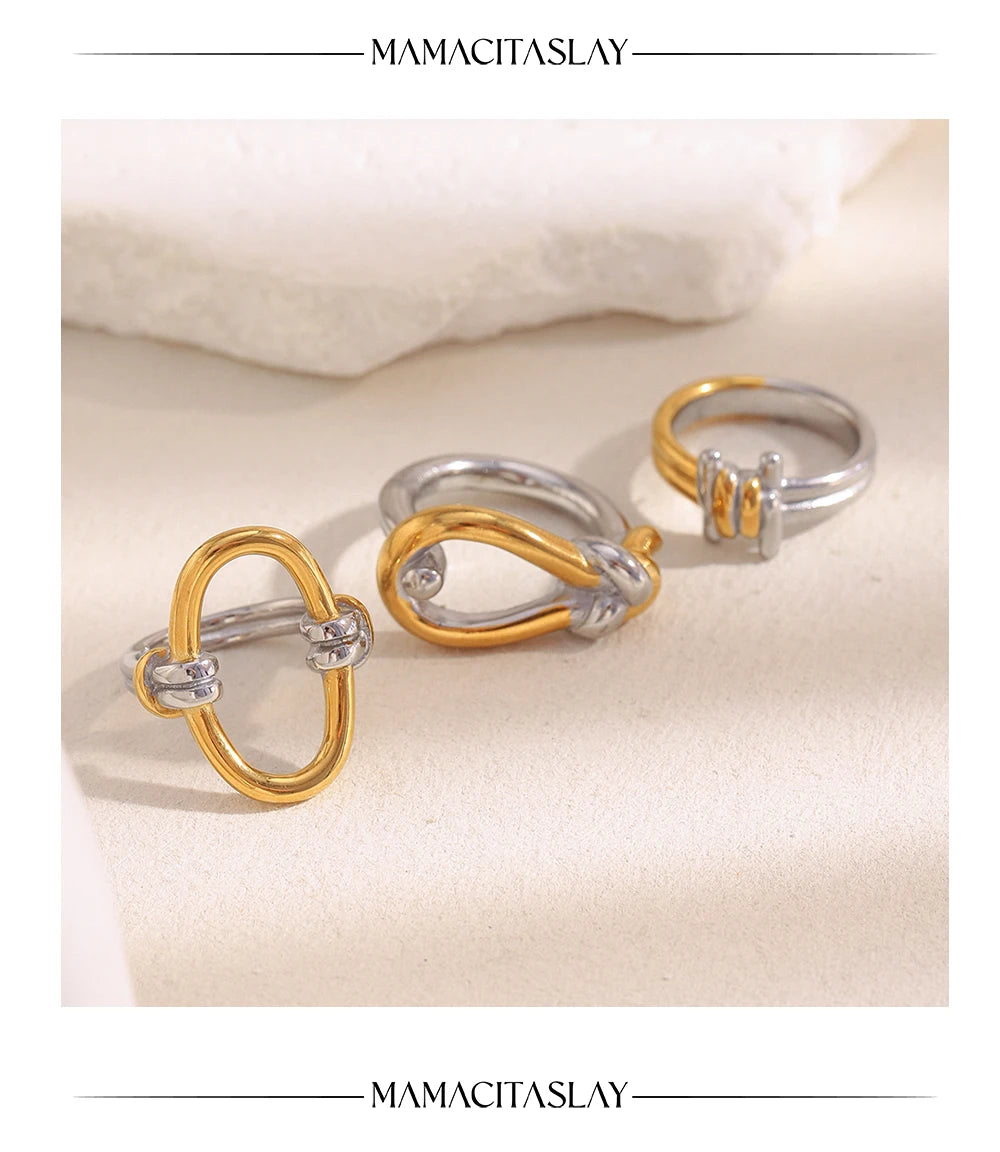 MamacitaSlay 316L Stainless Steel Mixed Color Knot Shaped Hollow Ring 2025 New Trend Waterproof Ring Women's Creative Cool Ring