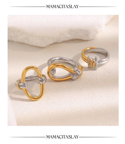 MamacitaSlay 316L Stainless Steel Mixed Color Knot Shaped Hollow Ring 2025 New Trend Waterproof Ring Women's Creative Cool Ring