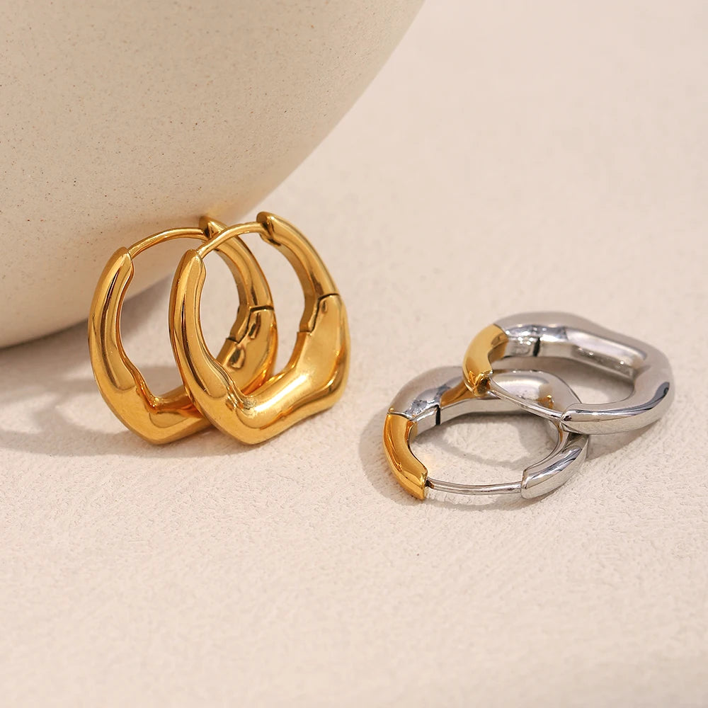 MamacitaSlay 316L Stainless Steel Double Color Irregular Hoop Earrings Party Waterproof Jewelry Women's 18K Gold Plated Earrings