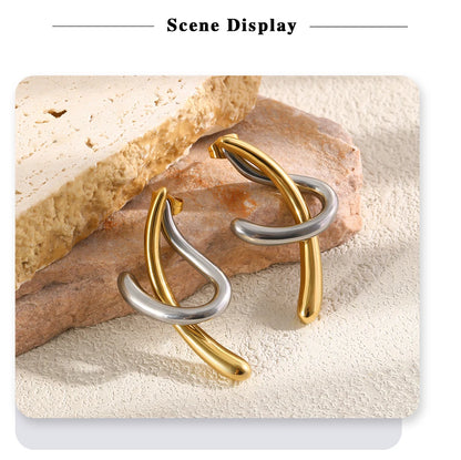 MamacitaSlay 316L Stainless Steel Two Tone Intertwined Stud Earrings 18K Gold Plated PVD Waterproof Jewelry For Women Daily Gift