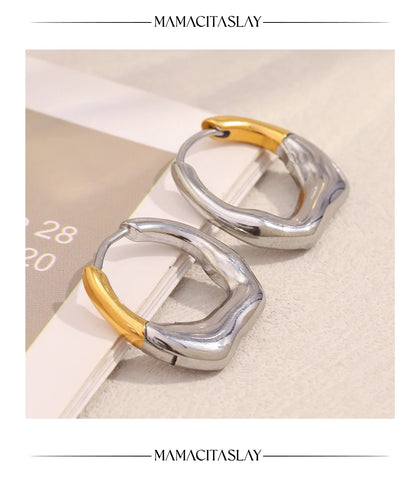 MamacitaSlay 316L Stainless Steel Double Color Irregular Hoop Earrings Party Waterproof Jewelry Women's 18K Gold Plated Earrings