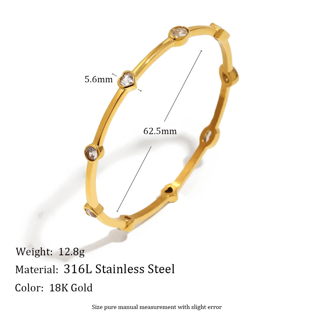MamacitaSlay 316L Stainless Steel Colorful Zircon Heart Star Bangle 18K Gold Plated Waterproof Stackable Jewelry For Women Gift