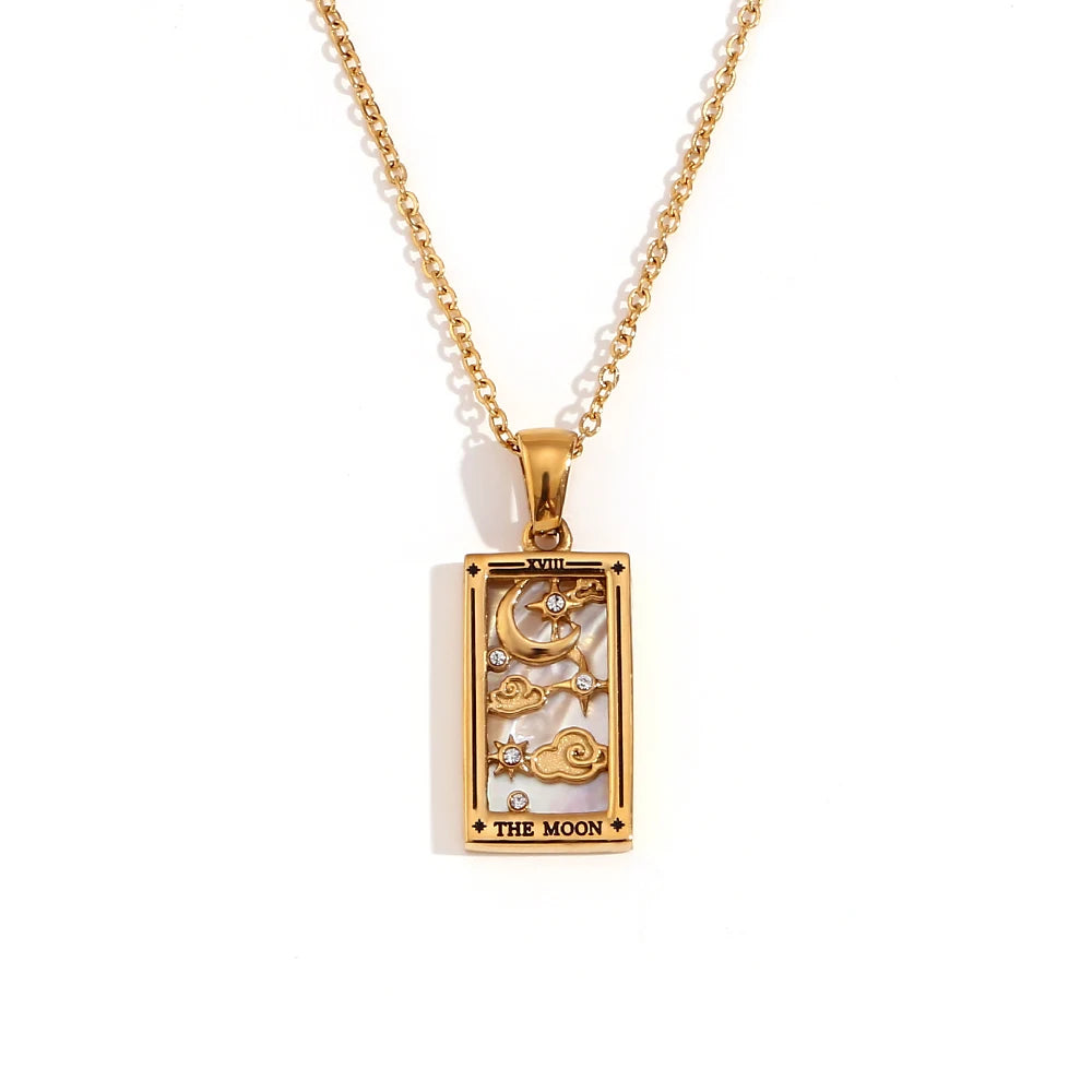MamacitaSlay 316L Stainless Steel Zircon Tarot Necklace 18K Gold Plated Waterproof Jewelry Women's Creative Elegant Necklace