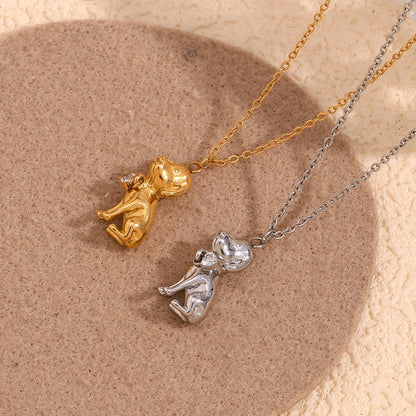 MamacitaSlay Cute Puppy Heart Zircon Pendant Necklace 2025 New Design Waterproof Neck Jewelry Women's Elegant Collarbone Chain