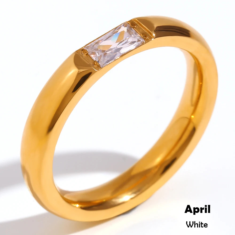 MamacitaSlay 316L Stainless Steel Zircon Birthstone Ring Party Simple Waterproof Jewelry Classic Gift Women's High Quality Ring