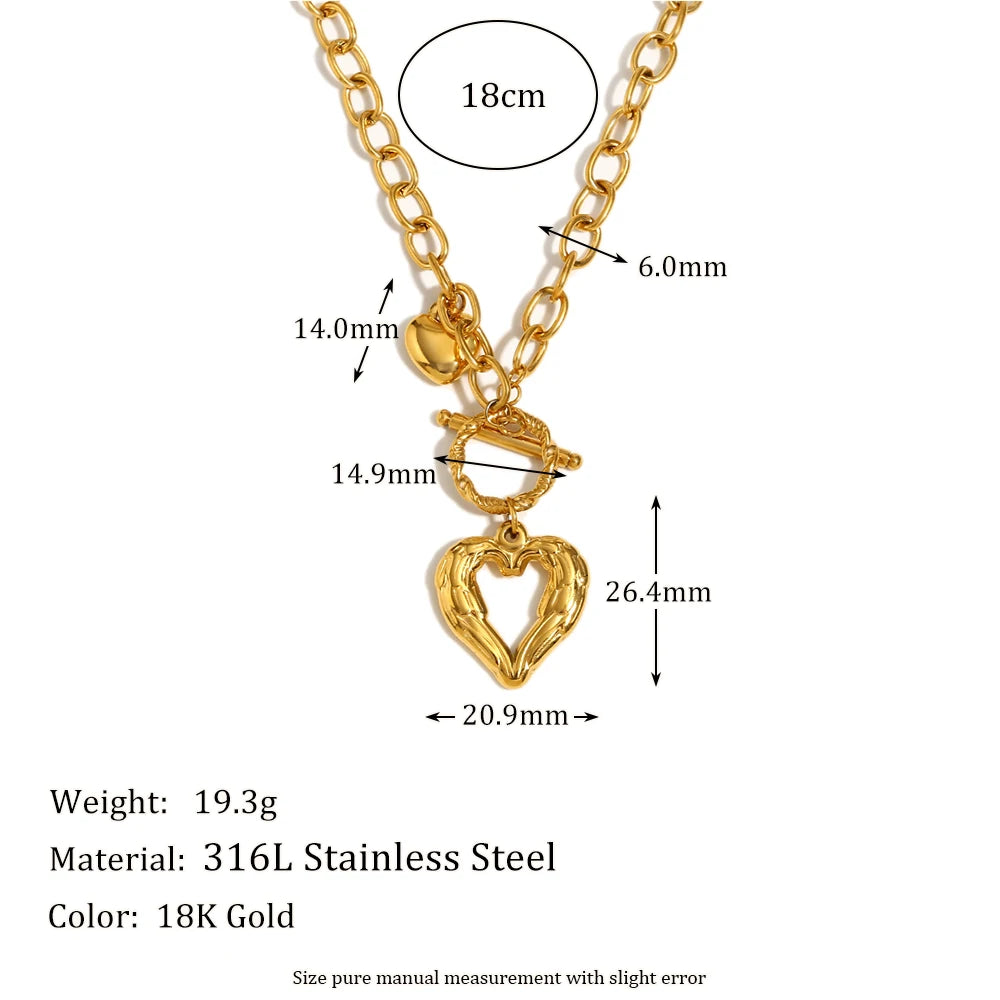 MamacitaSlay 18K Gold Plated Stainless Steel OT Buckle Heart Pendant Necklace Party Creative Waterproof Jewelry High Quality