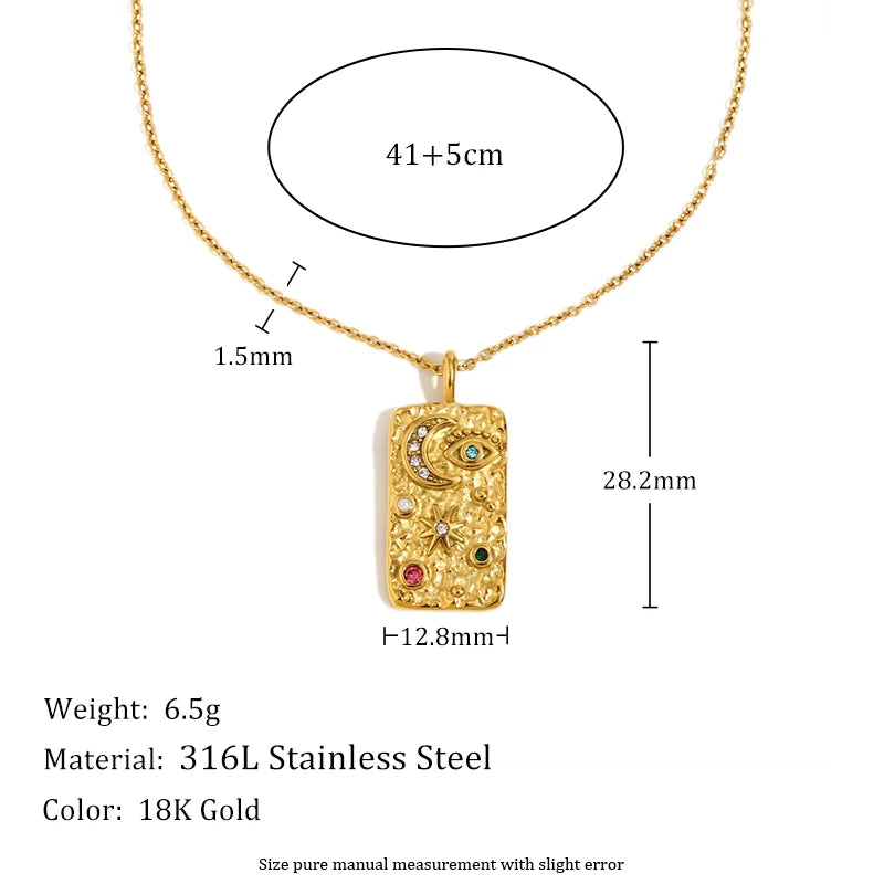 MamacitaSlay Unique 316L Stainless Steel Star Moon Evil Eye Zircon Necklace Ring 18K Gold Plated Waterproof Jewelry For Women