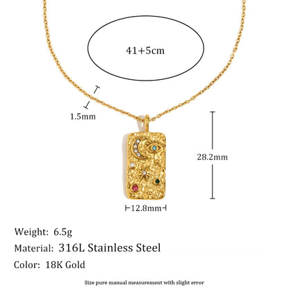 MamacitaSlay Unique 316L Stainless Steel Star Moon Evil Eye Zircon Necklace Ring 18K Gold Plated Waterproof Jewelry For Women