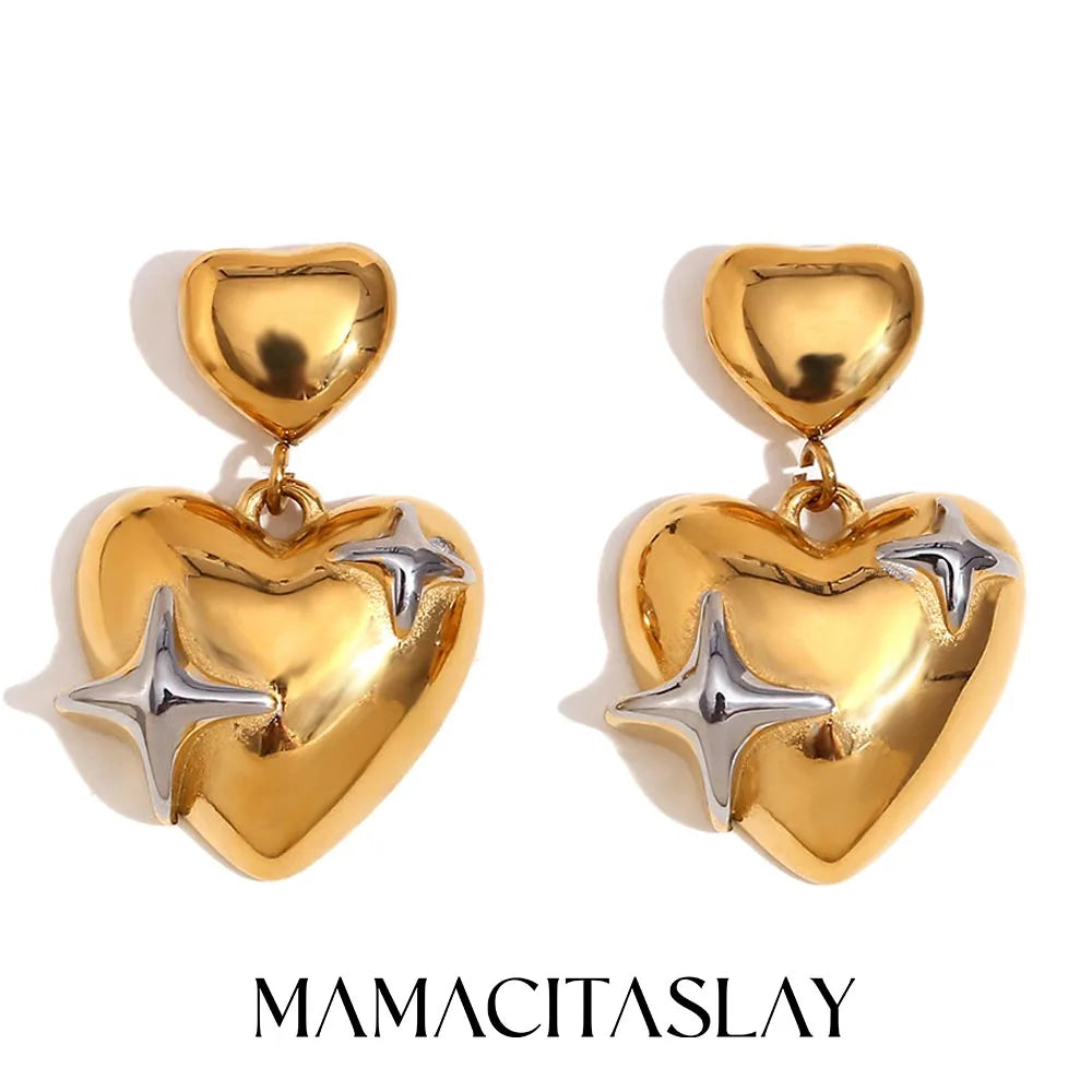 MamacitaSlay Exclusive Stainless Steel Heart Star Earrings 2025 New Design Waterproof Jewelry Women's Charm Statement Earrings