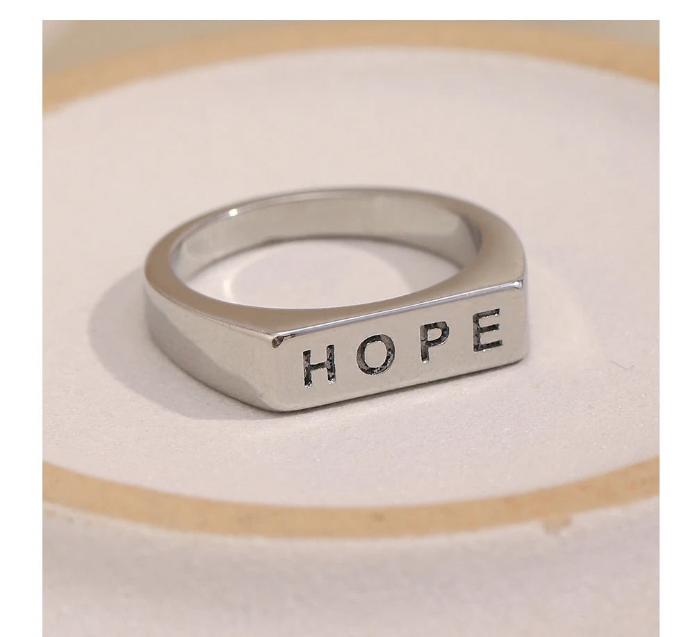 MamacitaSlay 316L Stainless Steel "HOPE" Letter Ring Party Waterproof Jewelry Women's Classic Charm Ring 2025 New Trend Gift